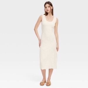 Roller Rabbit x Target Cream Floral Knit Sleeveless Midi Dress Womens Small S